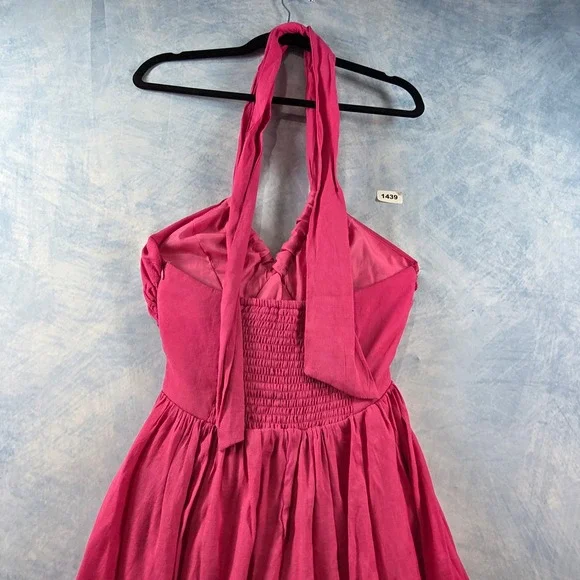 Do+Be Pink Halter Mini Dress Ruched Smocked Back Pleated Summer Party Womens M - Picture 8 of 8